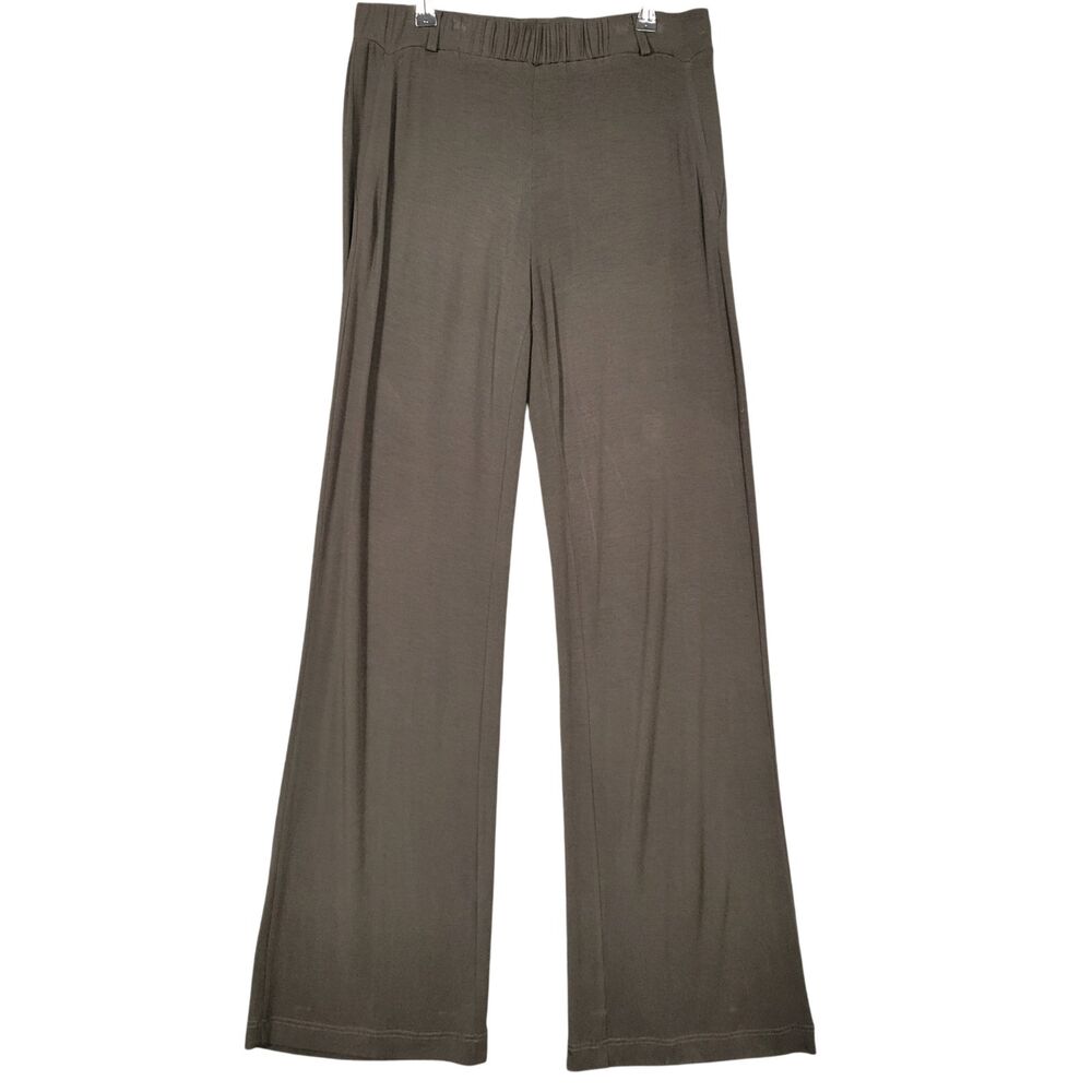 THEORY Brown Stretch Knit High Rise Wide Leg Pull On Pants Minimalist SIZE SMALL